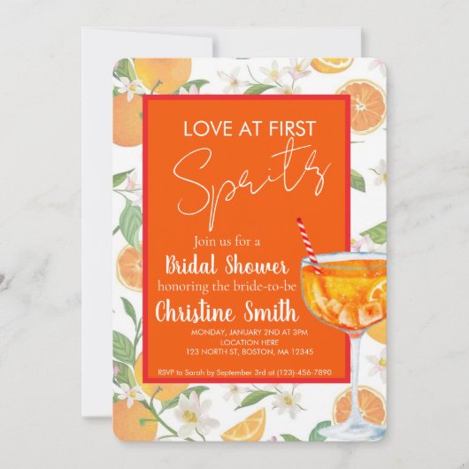 Love at First Spritz Bridal Shower Invitation Kaart (Voorkant)
