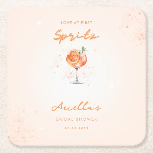 Love at First Spritz Citrusdrank Bruiloftsborrel Kartonnen Onderzetters (Voorkant)