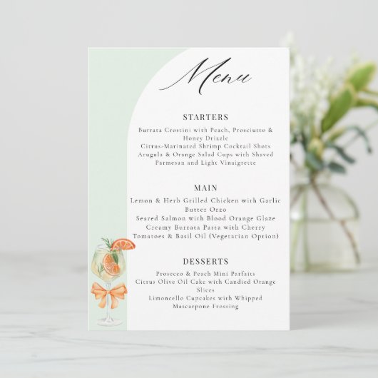Love At First Spritz Green Arch Bridal Shower Menu (Staand voorkant)