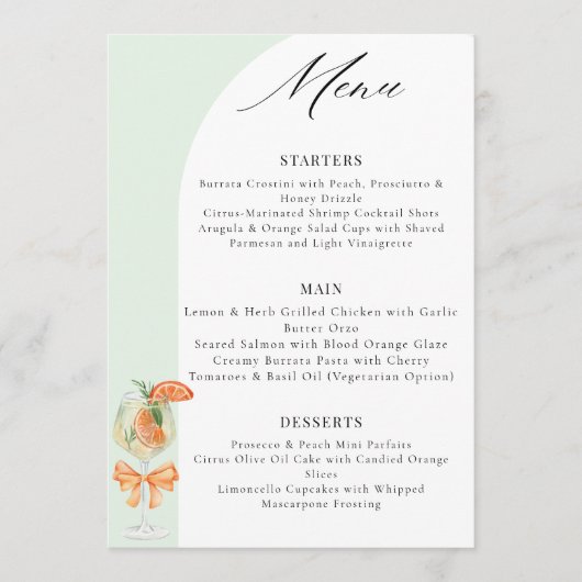 Love At First Spritz Green Arch Bridal Shower Menu (Voorkant)