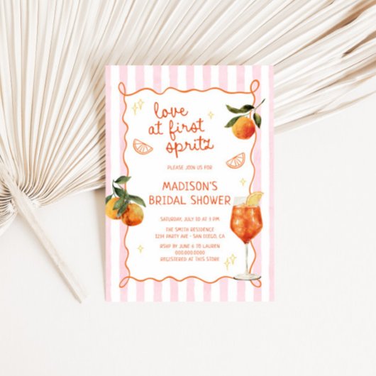 Love At First Spritz Hand Drawn Bridal Shower Kaart