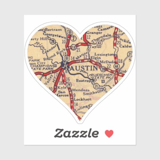 Love Austin Texas  Map Sticker (Vel)
