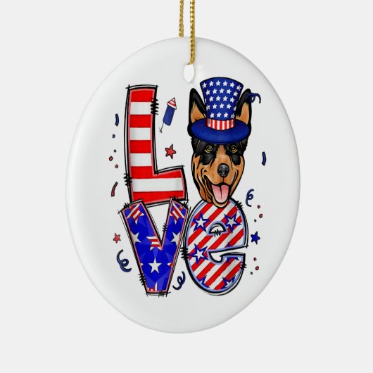 Love Australian Kelpie Patriotic op 4 juli Keramisch Ornament (Rechts)