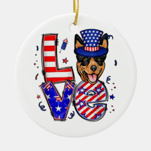 Love Australian Kelpie Patriotic op 4 juli Keramisch Ornament