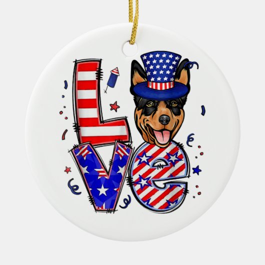 Love Australian Kelpie Patriotic op 4 juli Keramisch Ornament (Voorkant)