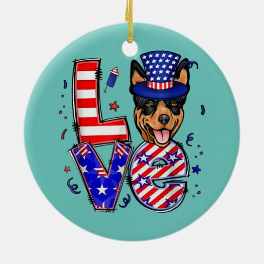 Love Australian Kelpie Patriotic op 4 juli Keramisch Ornament (Achterkant)