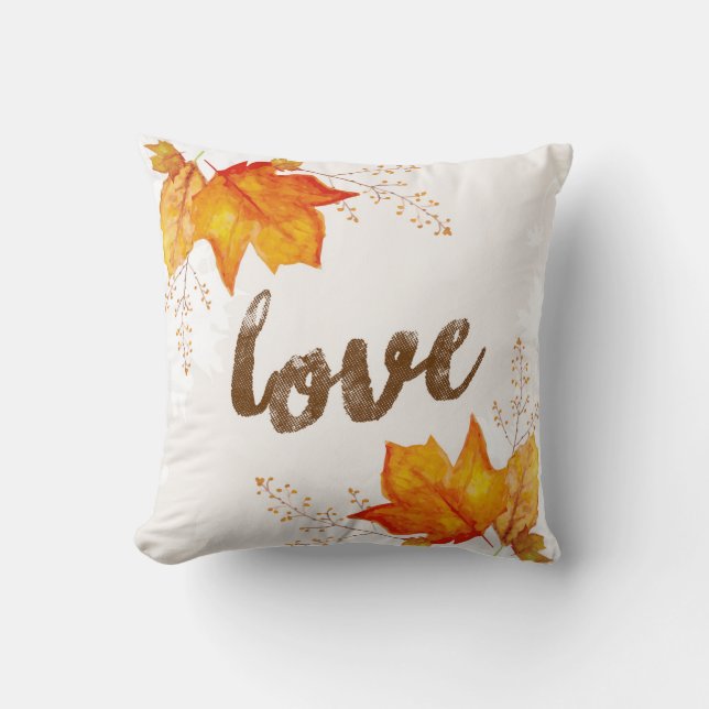 "Love" Autumn Fall Leaves Accent Pillow Kussen (Voorkant)