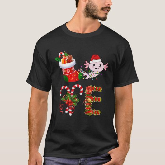 Love Axolotl kerstlampjes Led Funny Santa Hat T-shirt (Voorkant)