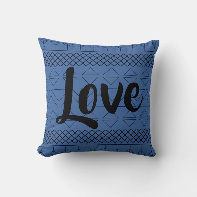 Love Aztec Pattern Print Geometric Dark Blue Kussen (Voorkant)