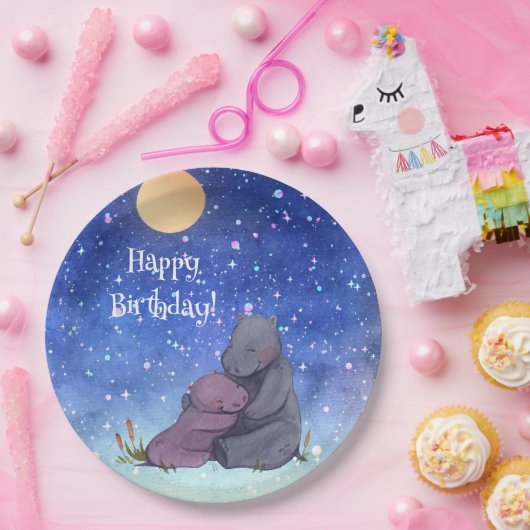 Love, Baby Hippo en haar moeder, Papieren Bordje (Feest)
