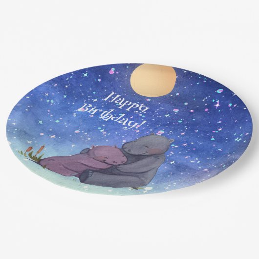 Love, Baby Hippo en haar moeder, Papieren Bordje (Gekanteld)