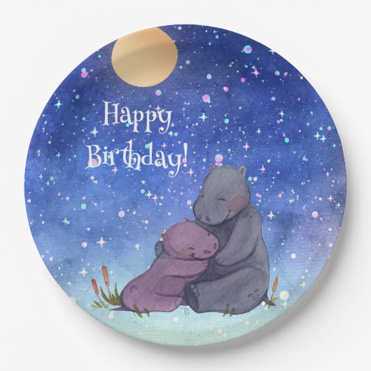 Love, Baby Hippo en haar moeder, Papieren Bordje (Voorkant)