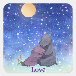 Love, Baby Hippo en haar moeder, Vierkante Sticker