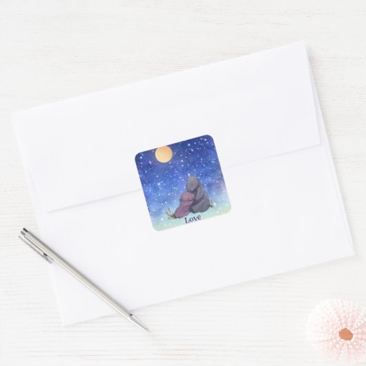 Love, Baby Hippo en haar moeder, Vierkante Sticker (Envelop)