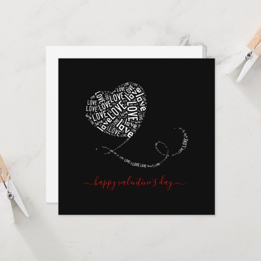 Love Balloon Word Art Valentijnsdag Kaart (Voorkant / Achterkant in situ)