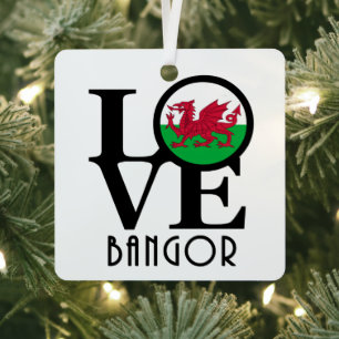 LOVE Bangor Wales Metalen Ornament
