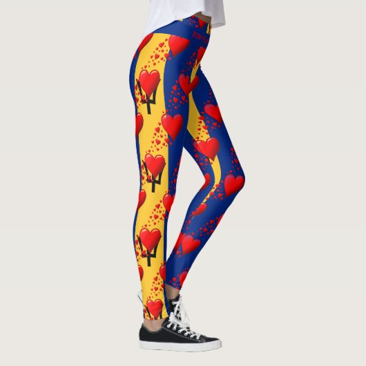 LOVE BARBADOS Flag Red Hearts RUN YOUR RACE Custom Leggings (Rechts)