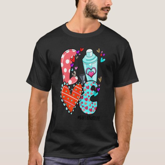 LOVE Bartender Life Leopard Heart Valentine's Day  T-shirt (Voorkant)