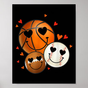 Love Baseball Basketbal Football Retro Smile Face Poster