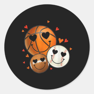 Love Baseball Basketbal Football Retro Smile Face Ronde Sticker