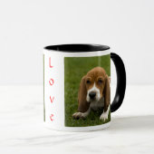 Love Basset Hound Puppy Ringer Coffee Mok (Voorkant rechts)