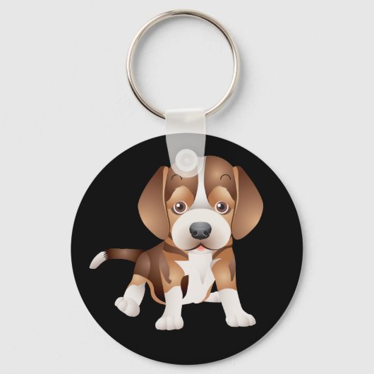 Love Beagle Puppy Dog Black Sleutelhanger (Voorkant)