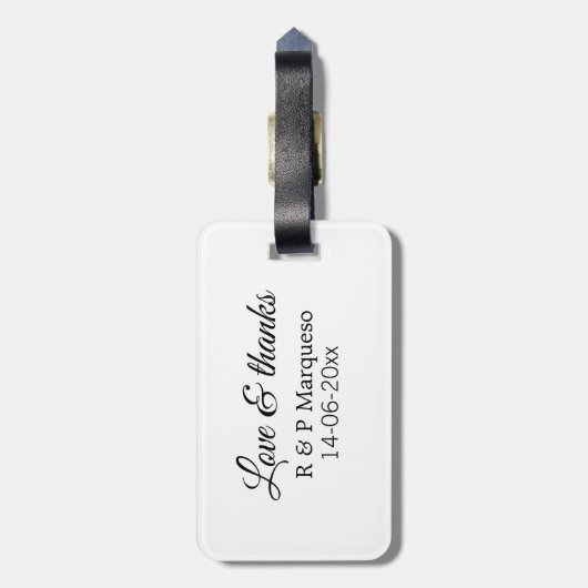 Love & bedankt add koppel name bruiloft add date y bagagelabel (Achterkant verticaal)