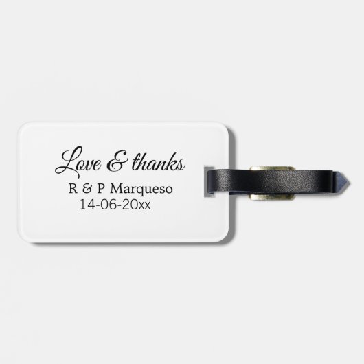 Love & bedankt add koppel name bruiloft add date y bagagelabel (Achterkant horizontaal)