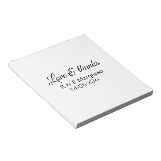 Love & bedankt add koppel name bruiloft add date y notitieblok (Schuin)