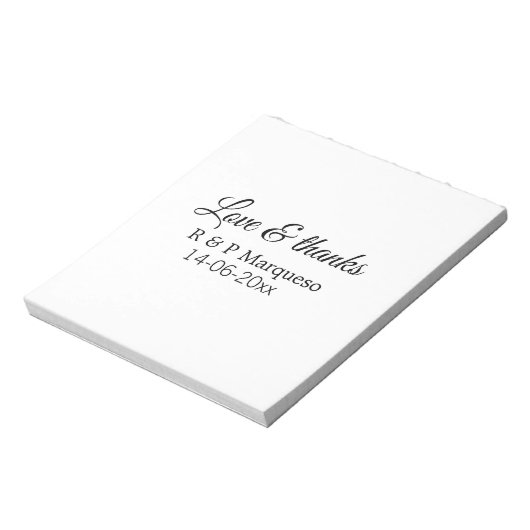 Love & bedankt add koppel name bruiloft add date y notitieblok (Linkerzijde)