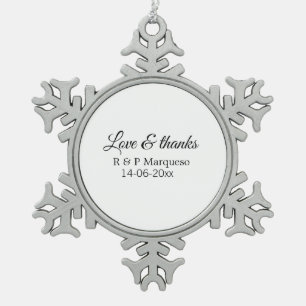 Love & bedankt add koppel name bruiloft add date y tin sneeuwvlok ornament