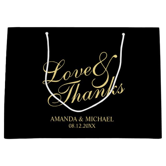 'Love & Bedankt Black & Gold Elegant Wedding Favor Groot Cadeauzakje (Voorkant)