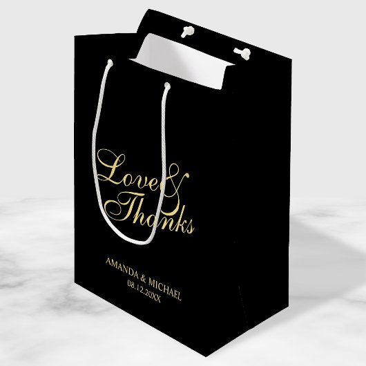 'Love & Bedankt Black & Gold Elegant Wedding Favor Medium Cadeauzakje