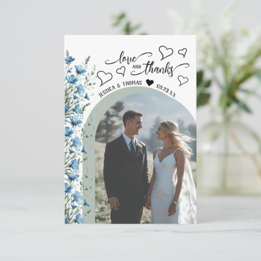 Love Bedankt Blue Wildflowers Foto QR Code Huwelij (Staand voorkant)