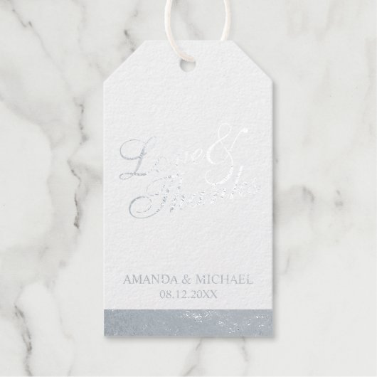 Love&Bedankt Elegante Bruiloft Zilveren Folie Cade Cadeaulabels (Voorkant)