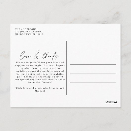 Love Bedankt Elegante trouwfoto Dank u Briefkaart (Achterkant)