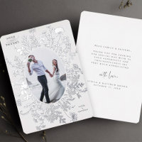 Love & Bedankt Floral Silver Foil Dank u kaart
