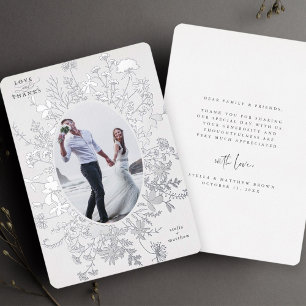Love & Bedankt Floral Silver Foil Dank u kaart