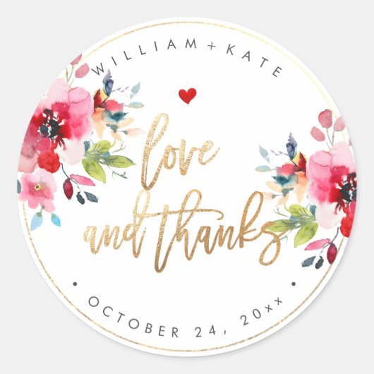 Love+Bedankt Lente Bloemen DIY Achtergrond Ronde Sticker (Voorkant)