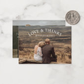 Love & bedankt Modern Script 2 foto's Trouwkaart Notitiekaartje (Voorkant / Achterkant in situ)