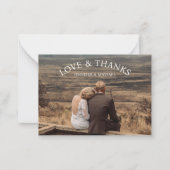 Love & bedankt Modern Script 2 foto's Trouwkaart Notitiekaartje (Voorkant)