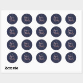Love+Bedankt, Modern Script Roos Gold+Navy Blue Ronde Sticker (Vel)