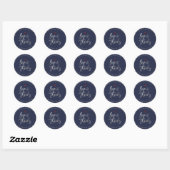 Love+Bedankt, Modern Script Silver+Navy Blue Ronde Sticker (Vel)