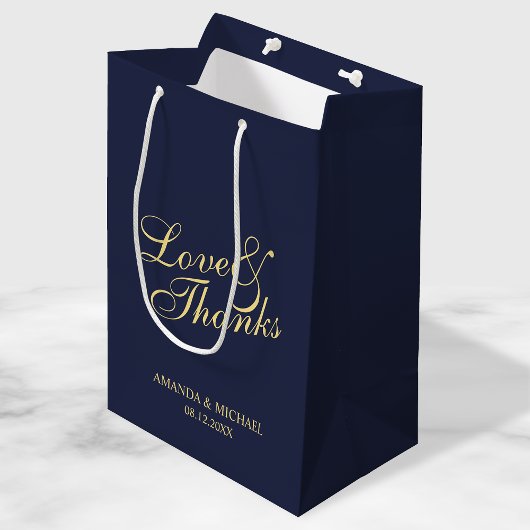 'Love & Bedankt Navy & Gold Elegant Wedding Favor Medium Cadeauzakje