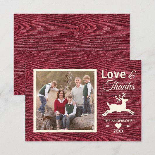 Love Bedankt Red Rustic Wood Family Photo Holiday (Voorkant / Achterkant)