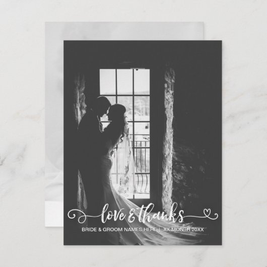 Love & Bedankt Weddenschap Typography Black White  (Voorkant / Achterkant)