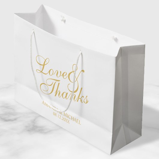 'Love & Bedankt White & Gold Elegant Wedding Favor Large Cadeautasje