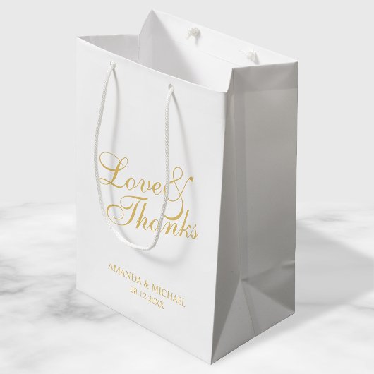 'Love & Bedankt White & Gold Elegant Wedding Favor Medium Cadeauzakje