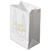 'Love & Bedankt White & Gold Elegant Wedding Favor Medium Cadeauzakje (Voorkant Gekanteld)
