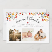 Love&Bedankt Wildflower 3 Foto Baby Dank u Bedankkaart (Voorkant)